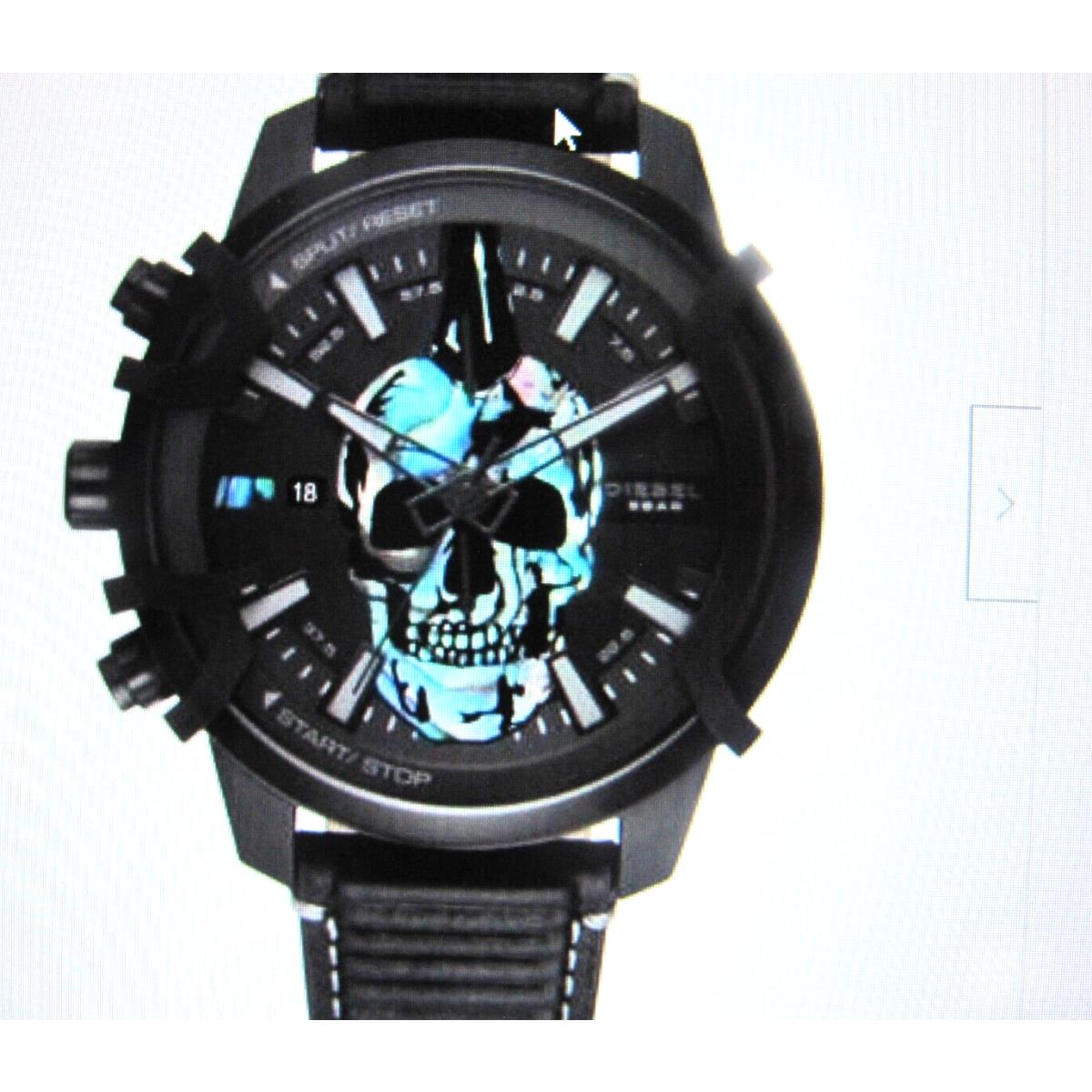 Diesel Watch Griffed DZ4576 Chronograph Skull Black Leather Band