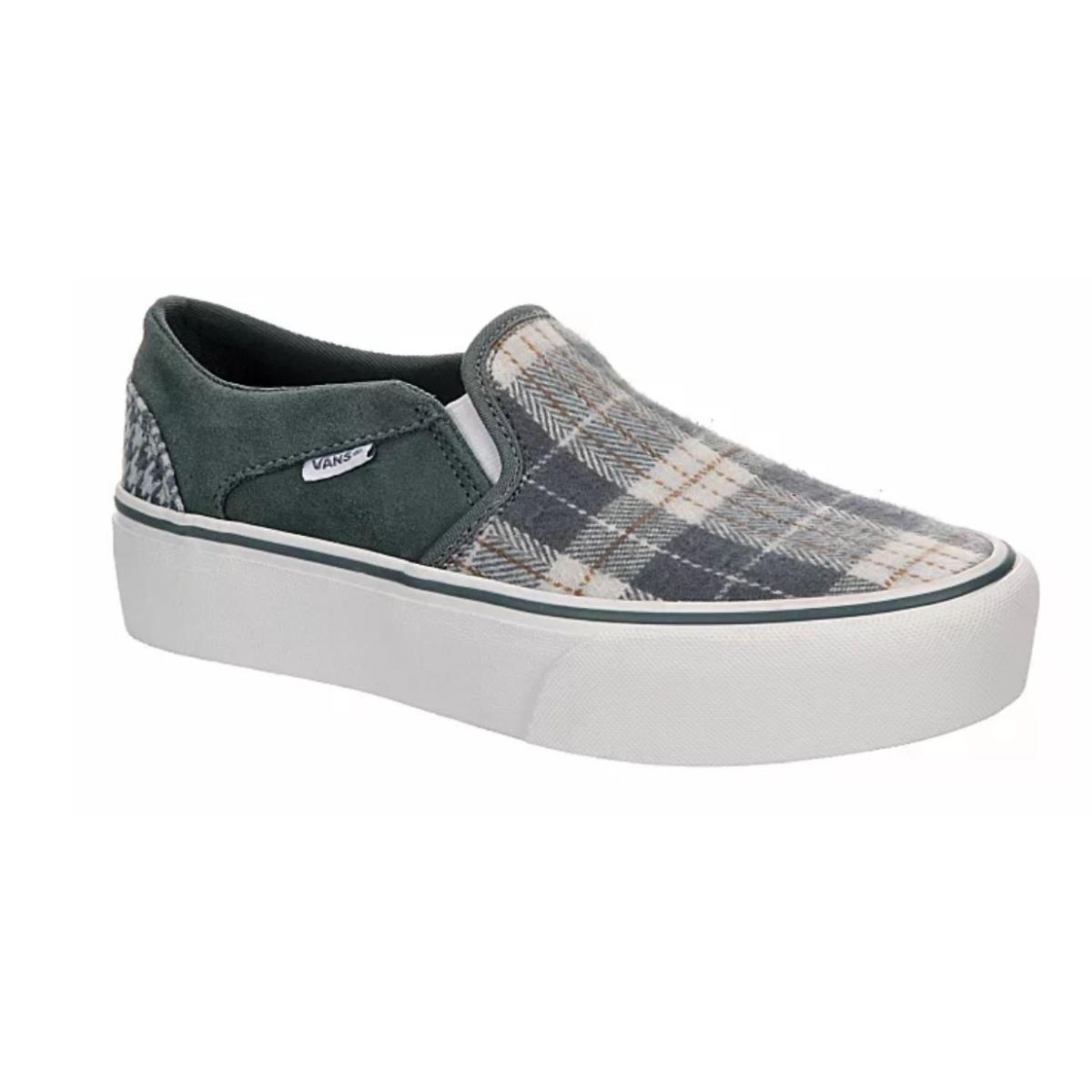 Vans Asher Women`s Platform Grey Plaid Mix Slip-on Skate Shoes Various Sizes - Gray