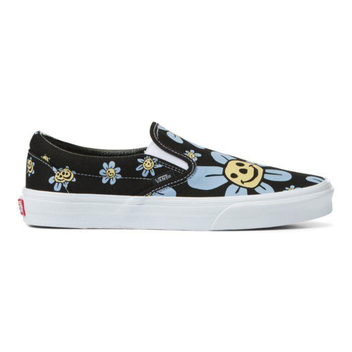 Vans Classic Slip-on Trippy Grin Floral Black/yellow Shoe For Women