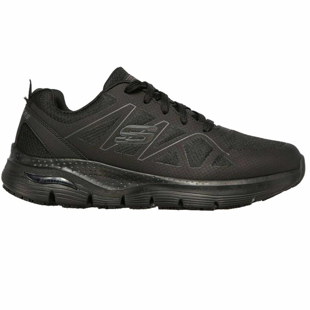 Men`s Skechers 200025/BLK Arch Fit Slip Res Axtell Soft Toe Black Work Shoes