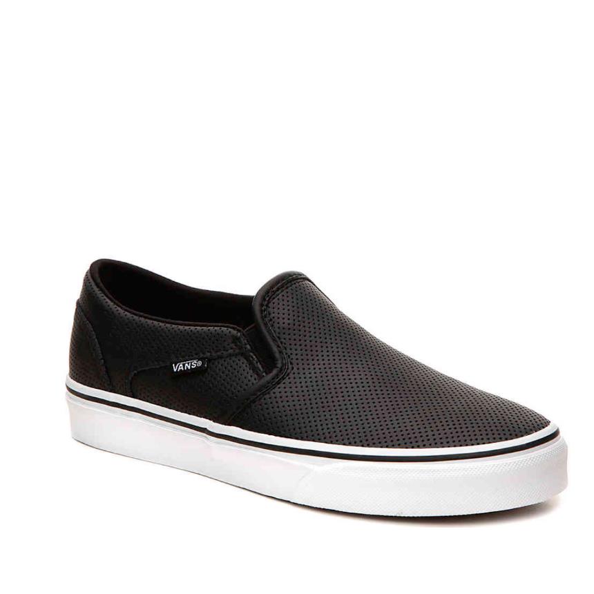 Women`s Vans Black Perf Leather Asher Slip On Sneaker - Black