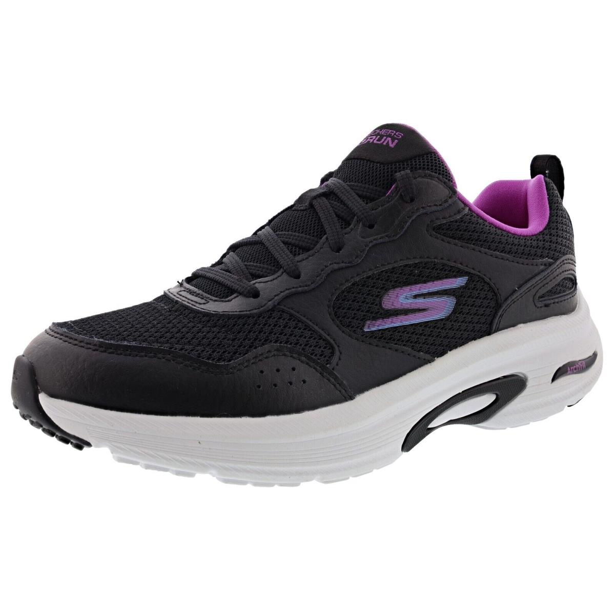 Skechers Women`s GO Run Arch Fit- Easy Road 128952BKPR Lace-up Running Shoes BLACK / PURPLE