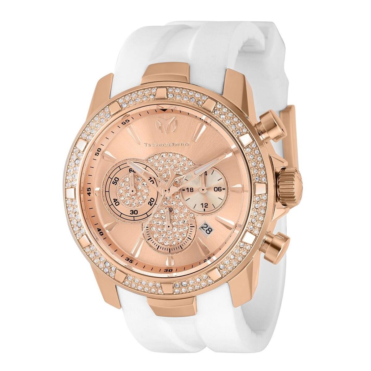 Technomarine TM-621013 Men`s Rose Gold 45mm UF6 w 132 Crystalsnew Arrival