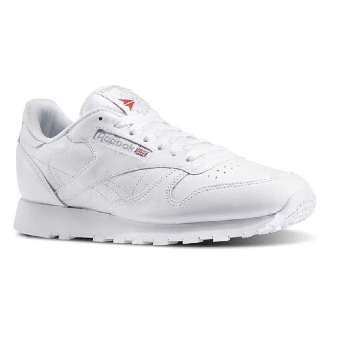 Reebok Classic Leather White Grey 9771 Mens Classic Running Shoes - White/White/LT Grey