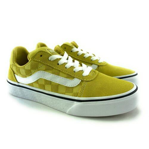 Vans Women`s Ward Deluxe Deboss Checkerboard Cream Gold Skate Shoes Size 6.5 - Yellow