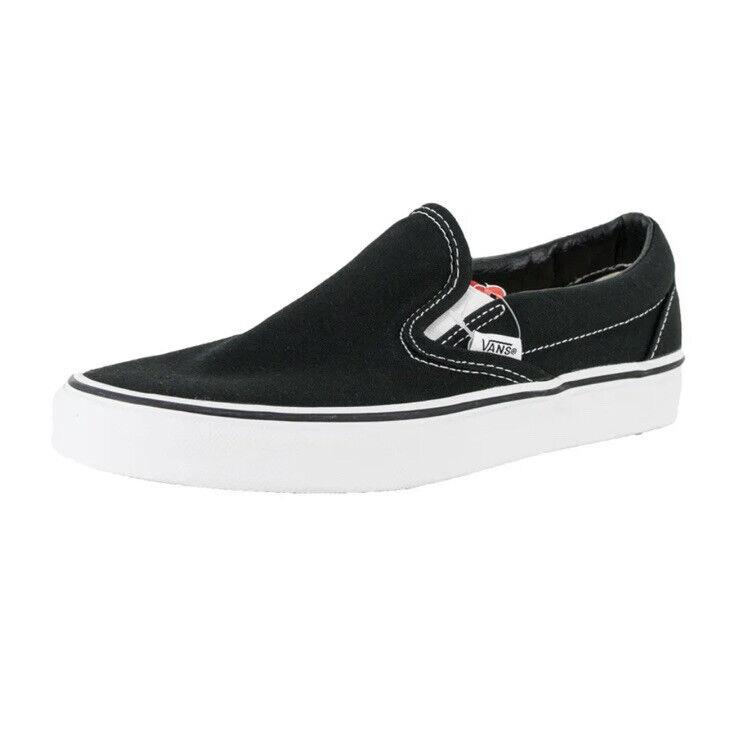 Vans Classic Slip ON Men 8 Womens 9.5 Black White Canvas Skateboard Shoes