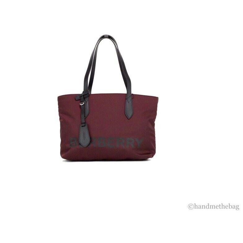 Burberry Small Burgundy Logo Branded Econyl Nylon Tote Shoulder Handbag Purse