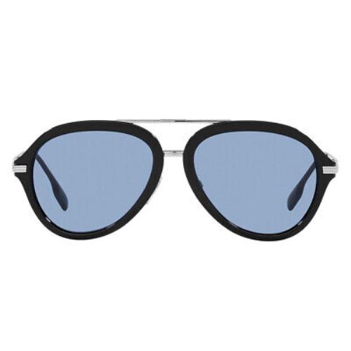 Burberry Jude BE 4377 300172 Black Metal Aviator Sunglasses Blue Lens