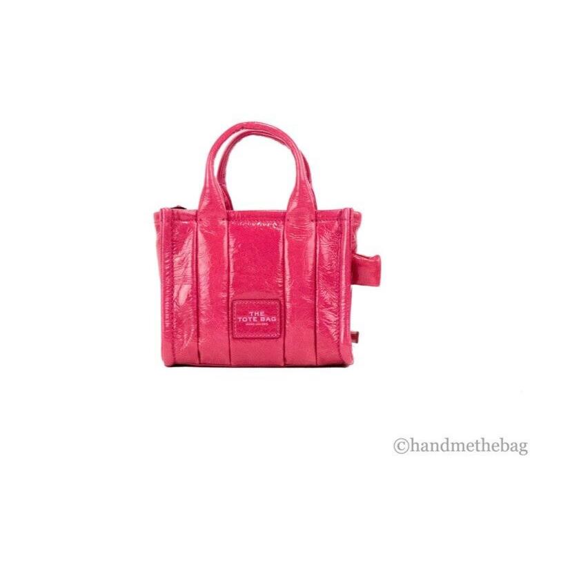 Marc Jacobs The Shiny Crinkle Micro Tote Magenta Leather Crossbody Bag Handbag