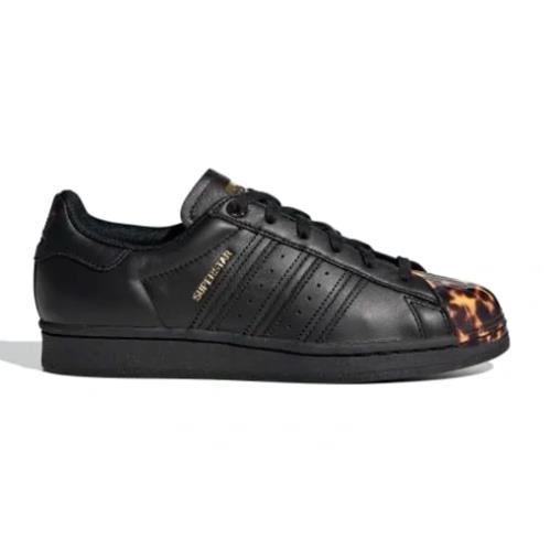 Womens Adidas Superstar Originals Black Gold Cheetah Casual Athletic Shoes
