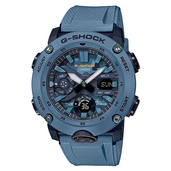 Men`s Casio G-shock Analog-digital Resin Camoflauge Dial Watch GA-2000SU-2ACR - Dial: Blue, Band: Blue