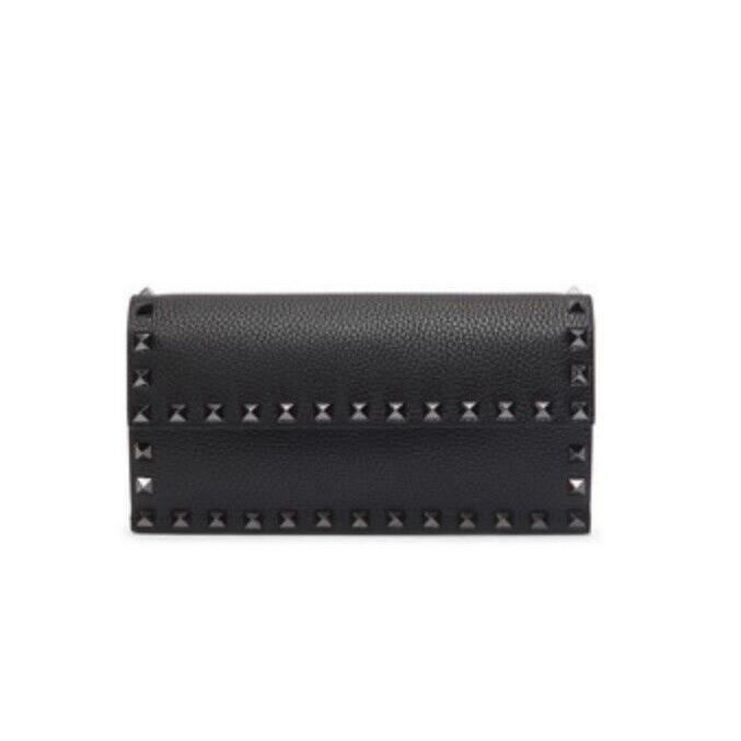 Valentino Nero Rockstud Calf Leather Wallet on a Cha