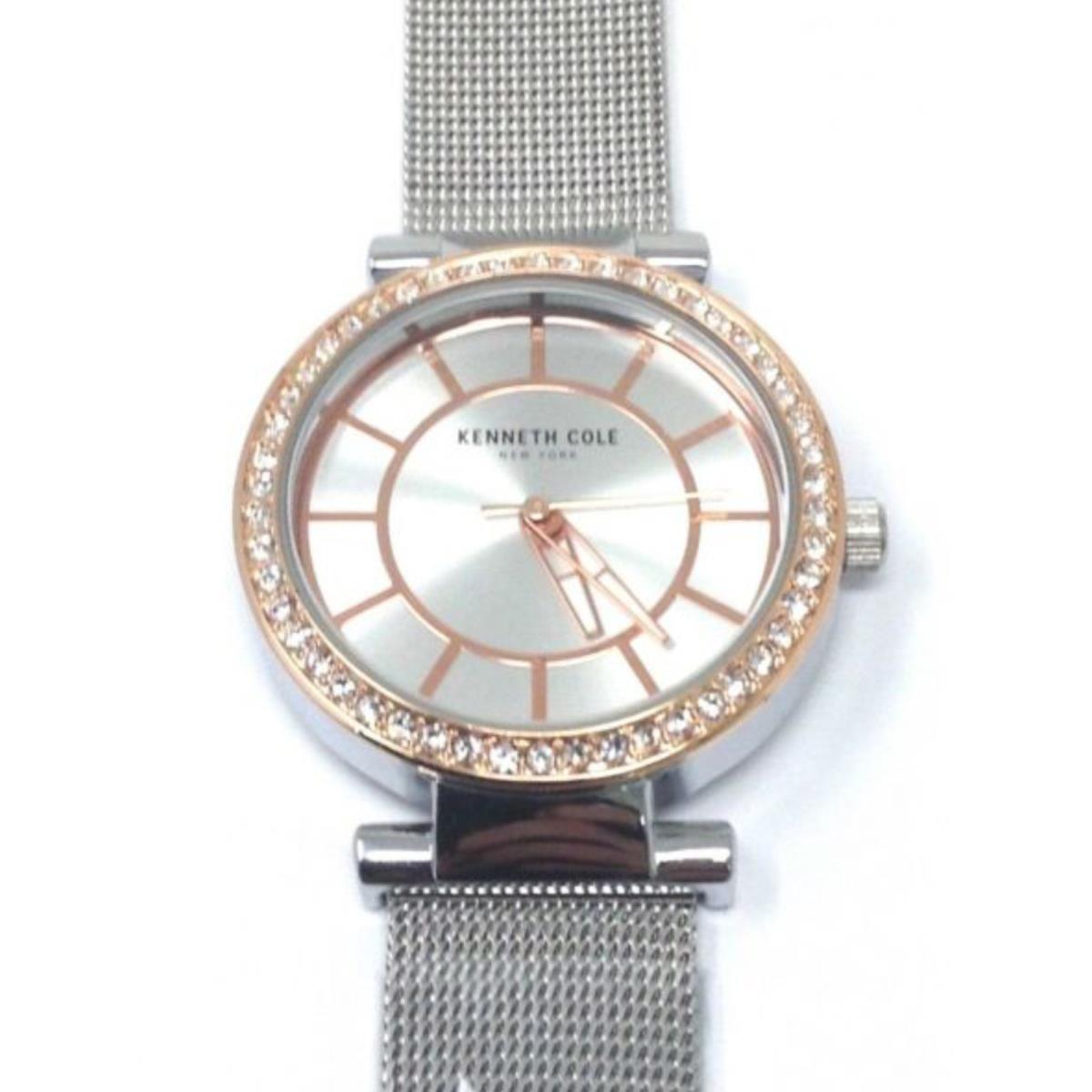 Kenneth Cole Women`s 2-Tone Rose Gold Silver S /steel Watch Mesh Strap Crystals