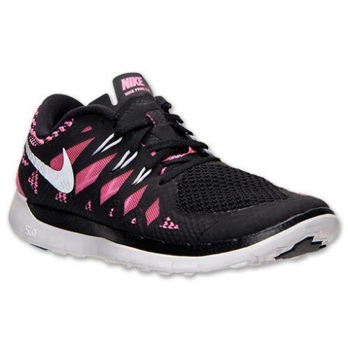 Nike Free 5.0 GS Girl`s Running Shoes Size 7Y Black Pink 644446-001 - black pink