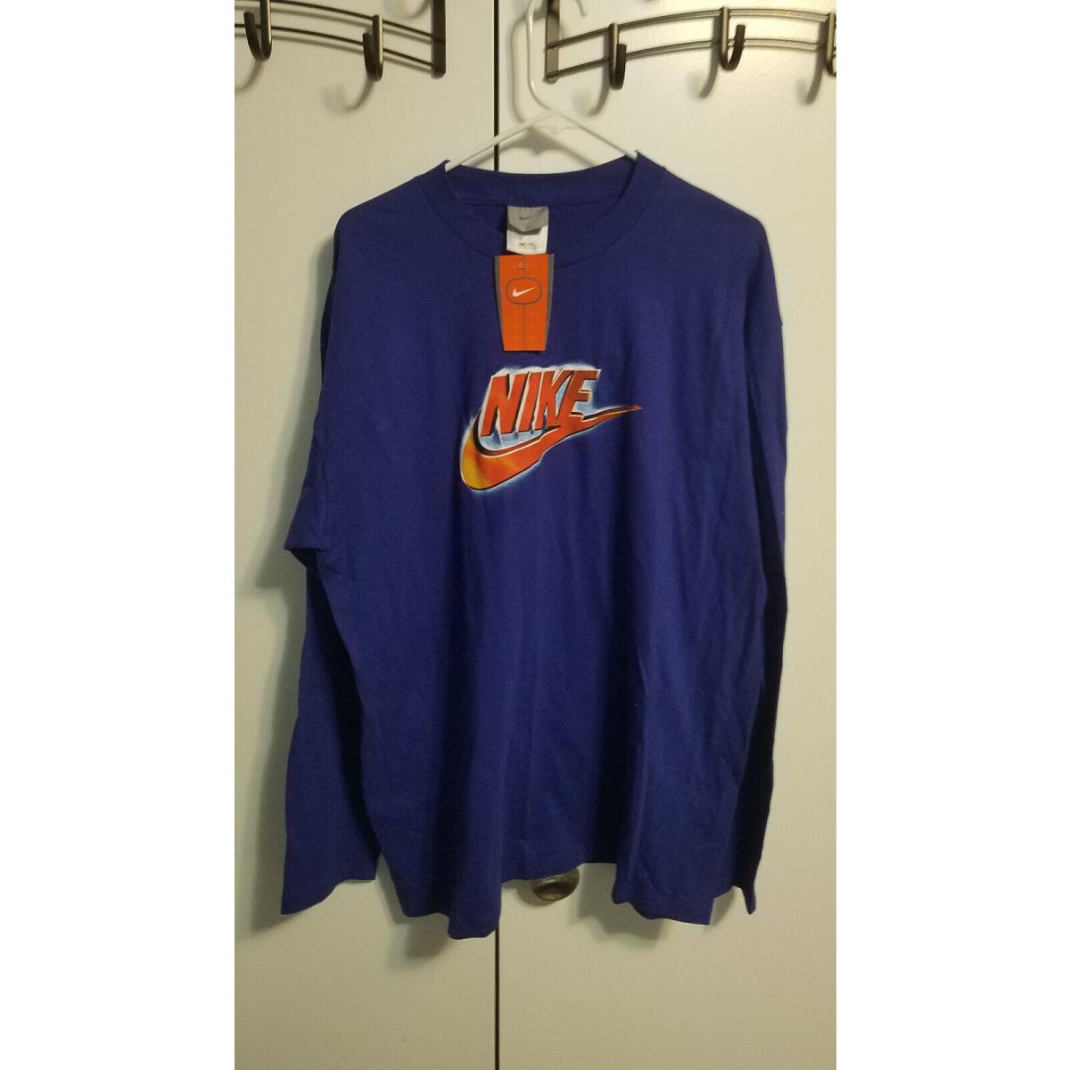 Vintage 90`S Nike Mens Size L Pullover Blue Shirt Long Sleeve Cotton