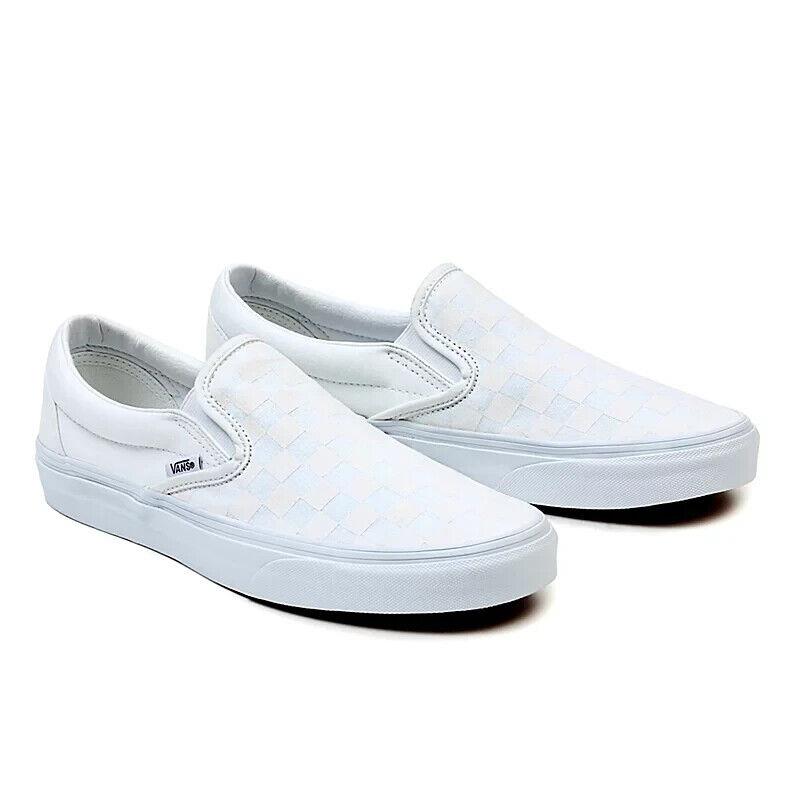 Vans Classic VN000EYEX1L Men`s White Checkerboard Slip-on Shoes Size US 12 ZJ494 - White