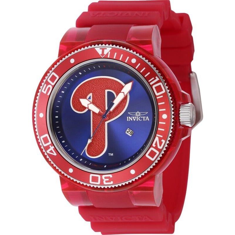 Invicta Men 52mm Mlb Philadelphia Phillies Anatomic Quartz Red Blue Tone Watch