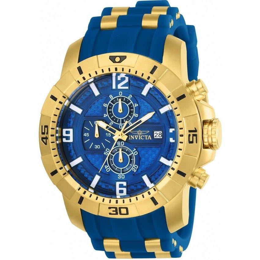 Invicta Men`s 50mm Pro Diver Scuba Blue Dial Chronograph Gold Case Watch 24966