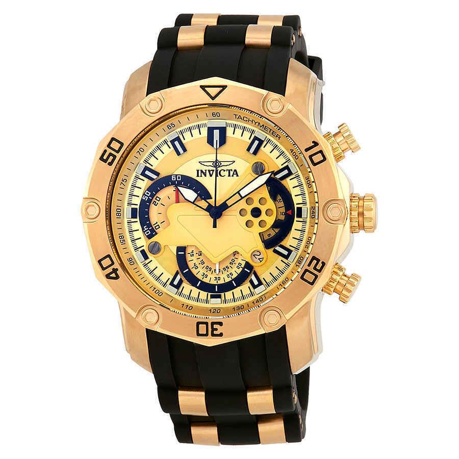 Invicta Pro Diver Chronograph Gold Dial Men`s Watch 23427