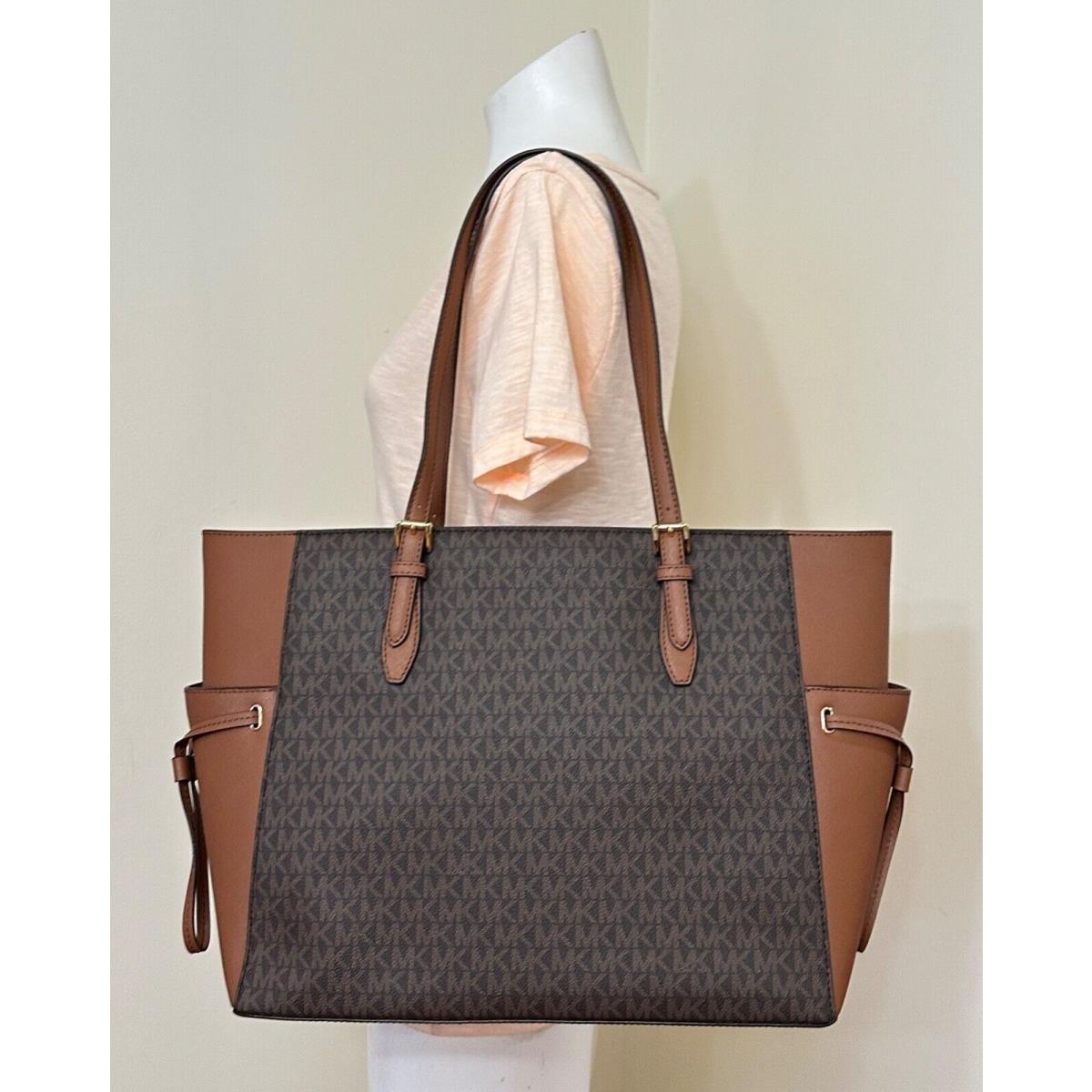 Michael Kors Gilly Brown Vanilla MK Signature Drawstring Large Tote Shoulder Bag