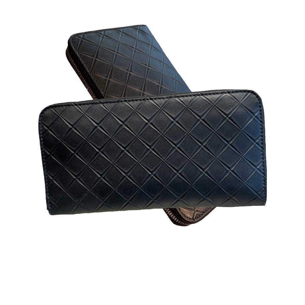 Bottega Veneta 593217 Black Leather Men`s Intarsio 15 Long Wallet