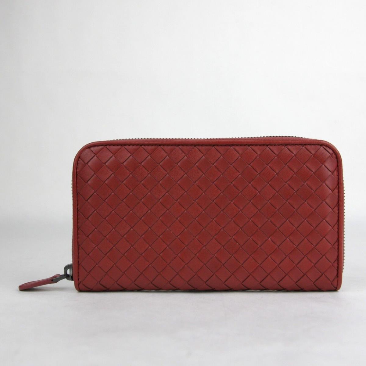 Bottega Veneta Women`s Red Leather Woven Zip Around Wallet 132358 6335