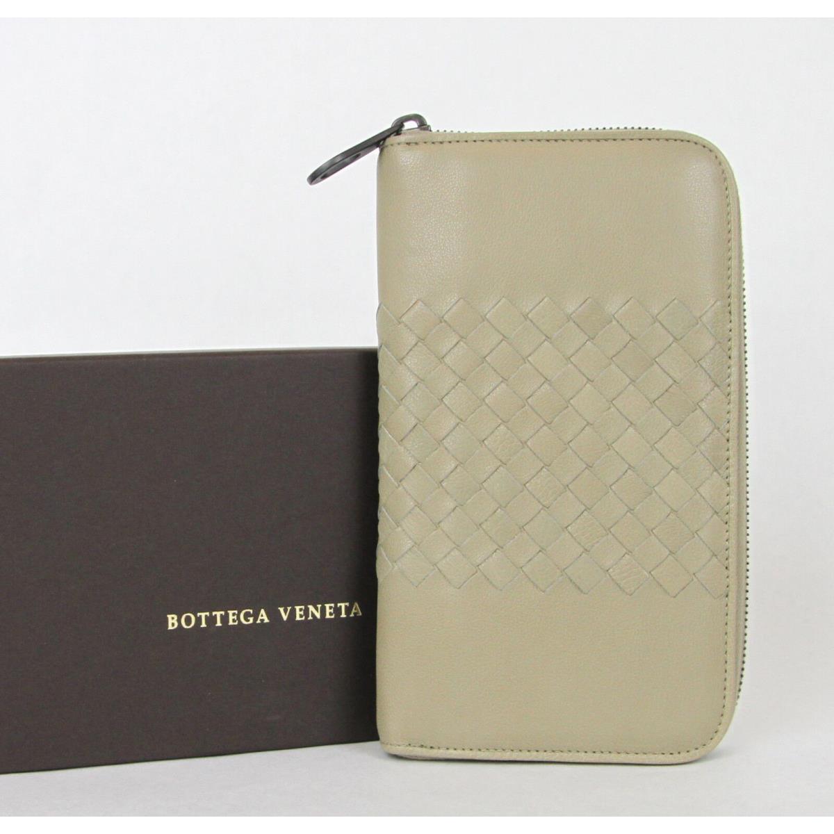 Bottega Veneta Leather Woven Zip Around Wallet Tan 114076 2903