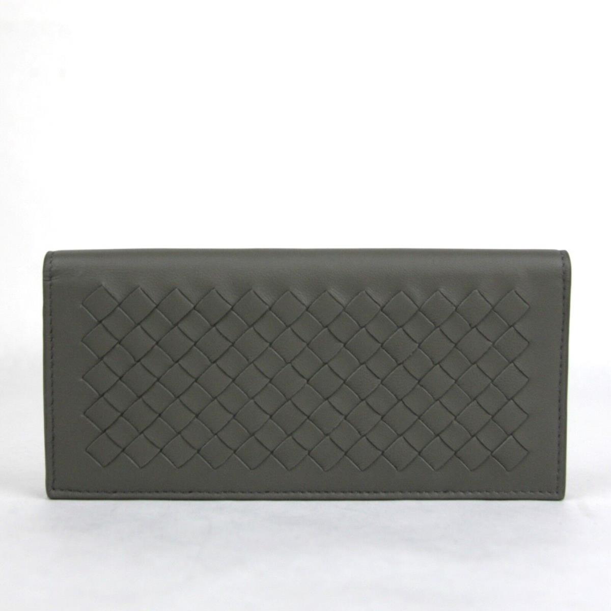 Bottega Veneta Men Gray Leather Intercciaco Woven Long Bifold Wallet 390878 1300