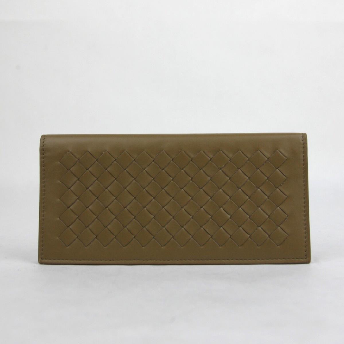 Bottega Veneta Men`s Light Brown Leather Woven Long Bifold Wallet 390878 2314