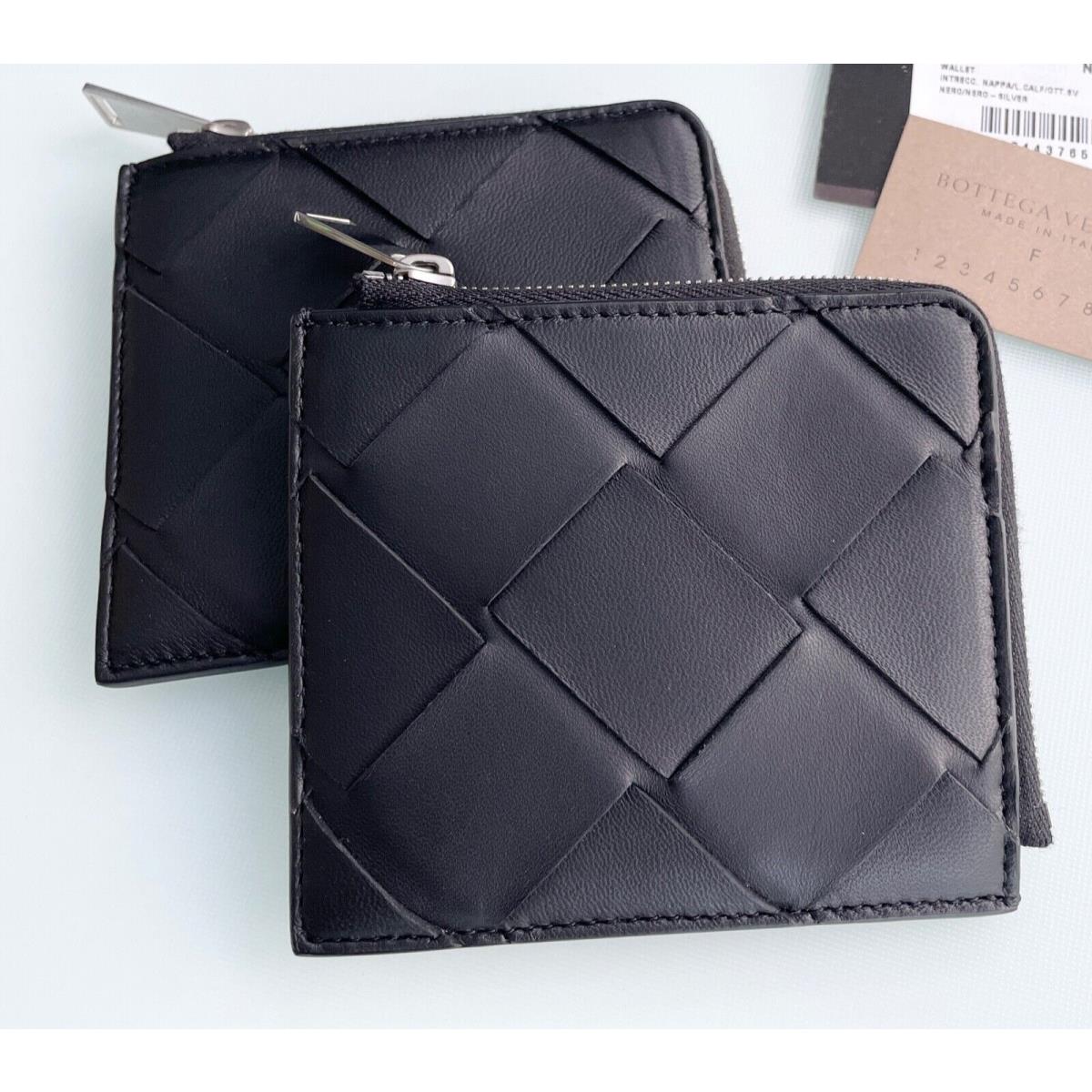 Bottega Veneta Black Wide Intrecciato Leather Zip Around Coin Wallet