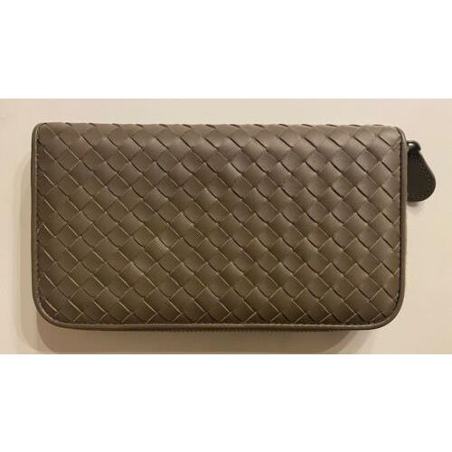 Bottega Veneta Intrecciato Zipper French Calf Leather Wallet Steel 518389 IT