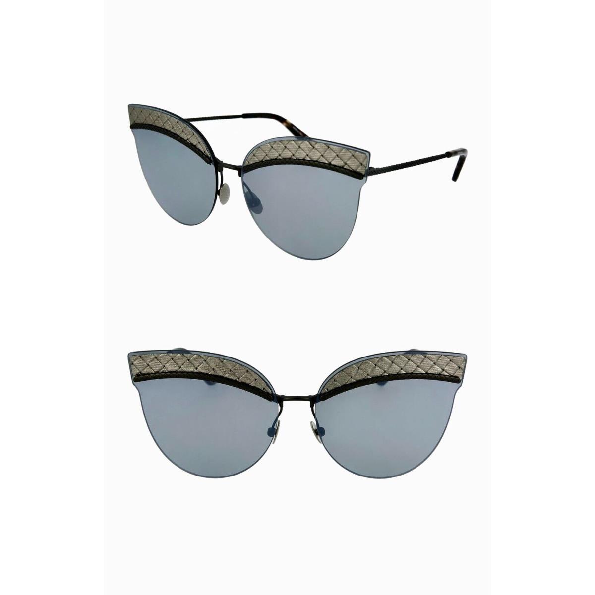 Bottega Veneta BV0101S 002 Ruthenium/silver Grey Mirror Cat Eye Sunglasses. 64mm