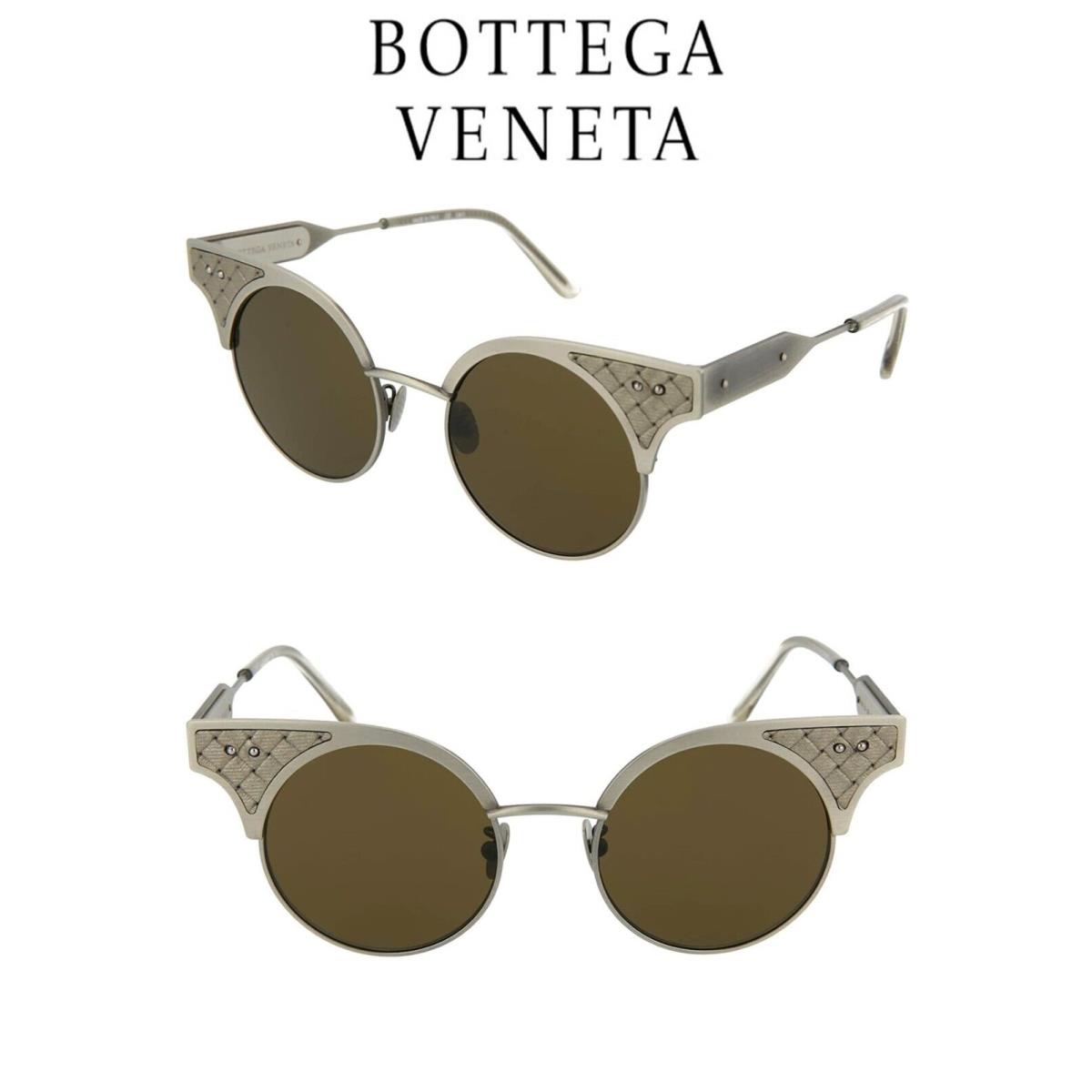 Bottega Veneta BV0113S 002 Silver Metal Brown Rounded Cat Eye Sunglasses. 49 mm