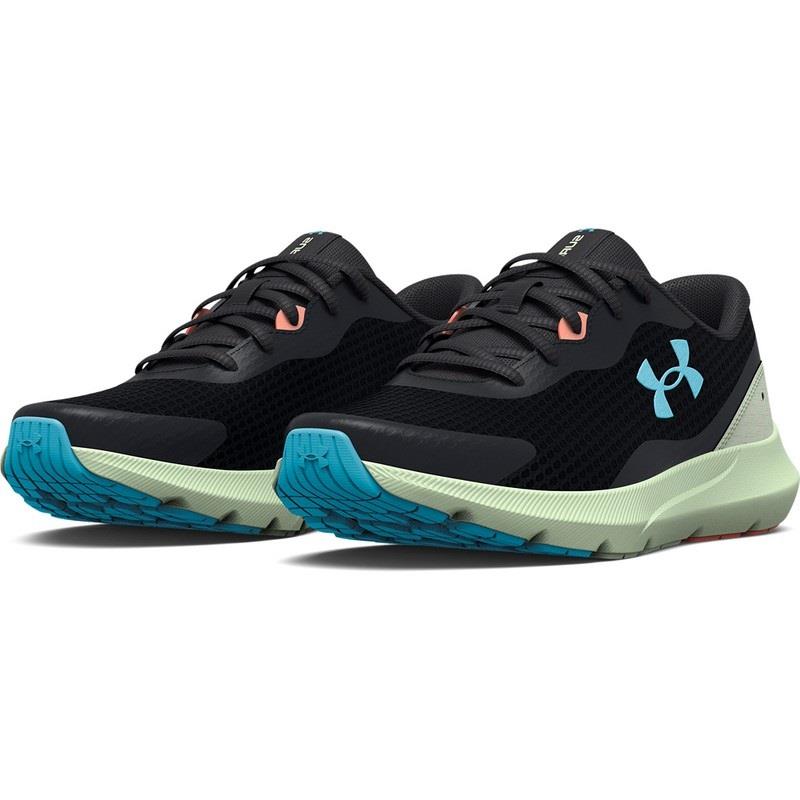 Under Armour 3024894 Women`s UA Surge 3 Running Athletic Training Gym Shoes Black/Fresco Blue