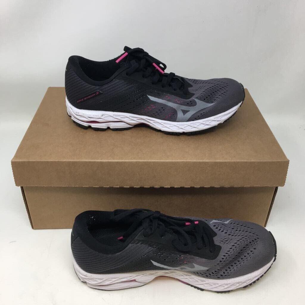 Mizuno Womens Wave Shadow 3 Running Shoes Black Gray Low Top Lace Up Mesh 7M