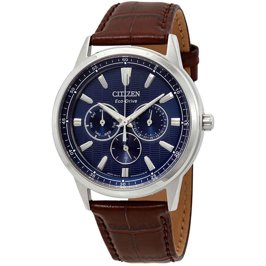 Citizen Corso Blue Dial Brown Leather Men`s Watch BU2070-12L