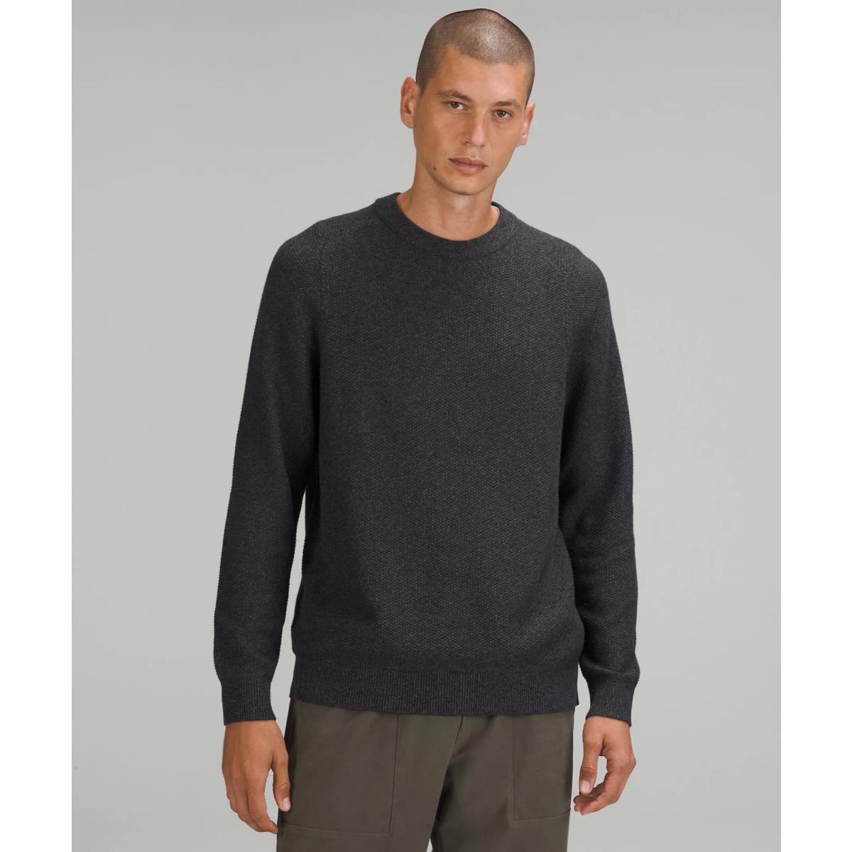 Lululemon Textured Knit Crew Sweater - Men`s Small Black Pullover