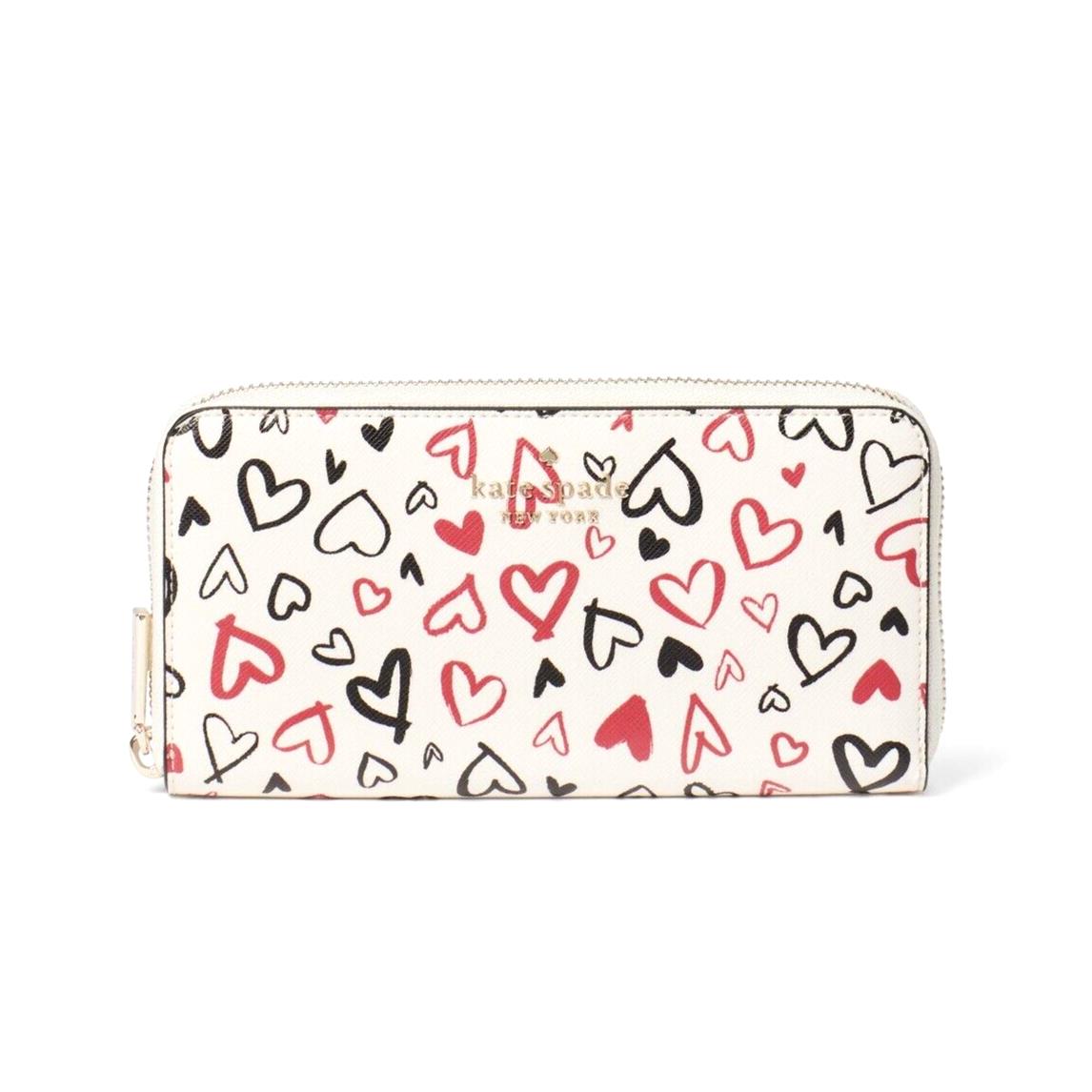 New Kate Spade Staci Scribble Heart Boxed Large Continental Wallet Parchment