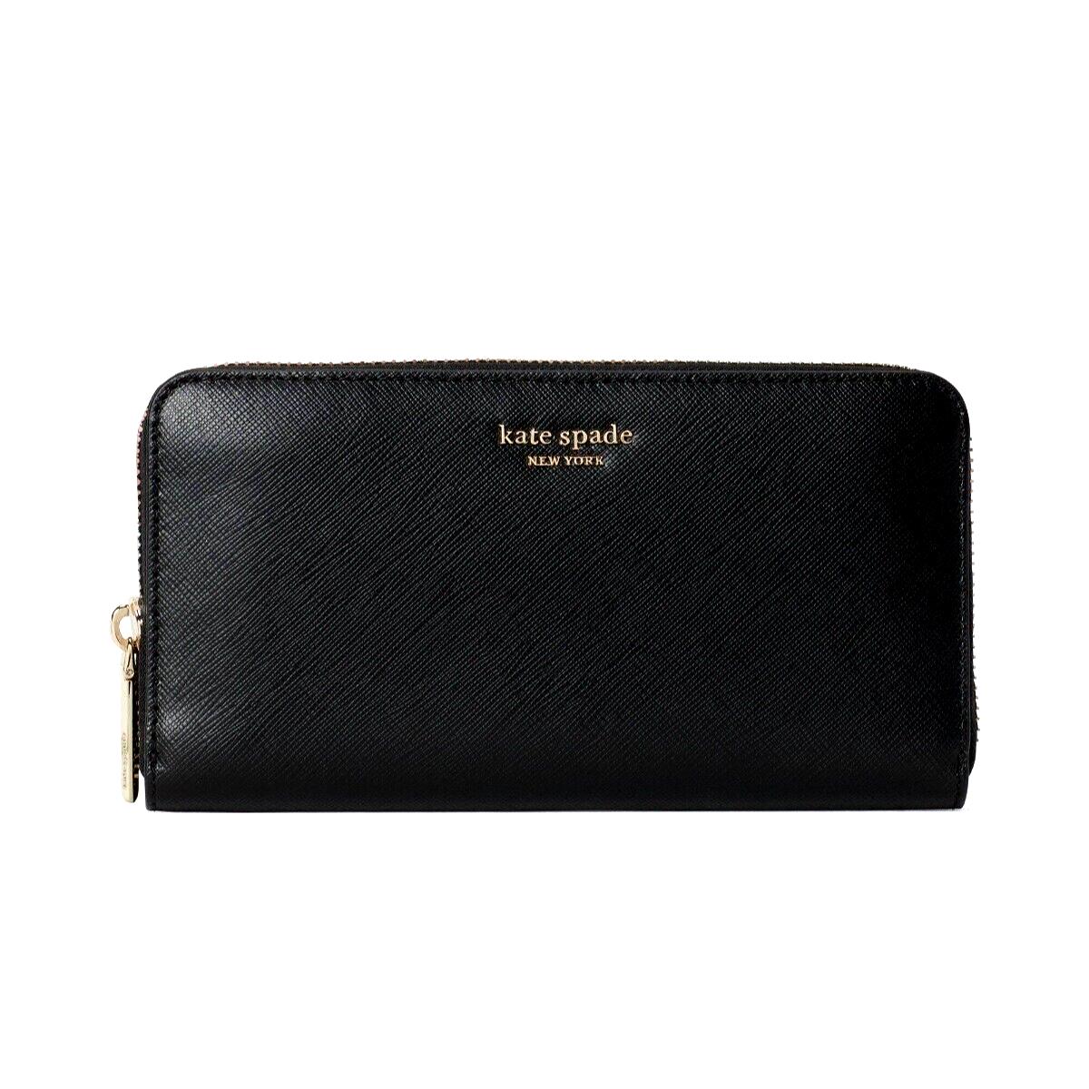 New Kate Spade Spencer Saffiano Leather Zip Around Continental Wallet Black