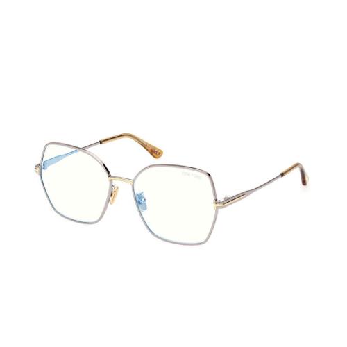 Tom Ford FT5876-B 014 Shiny Light Ruthenium/blue Block Women`s Eyeglasses