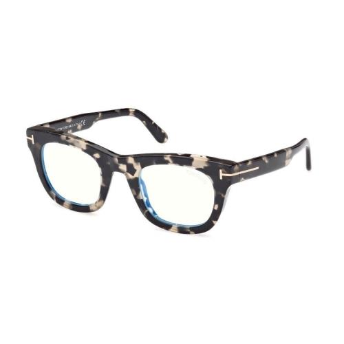 Tom Ford FT5872-B 005 Shiny Grey Havana/blue Block Square Men`s Eyeglasses