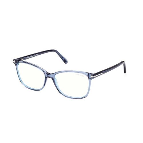 Tom Ford FT5842-B 090 Shiny Blue/blue Block Square Women`s Eyeglasses