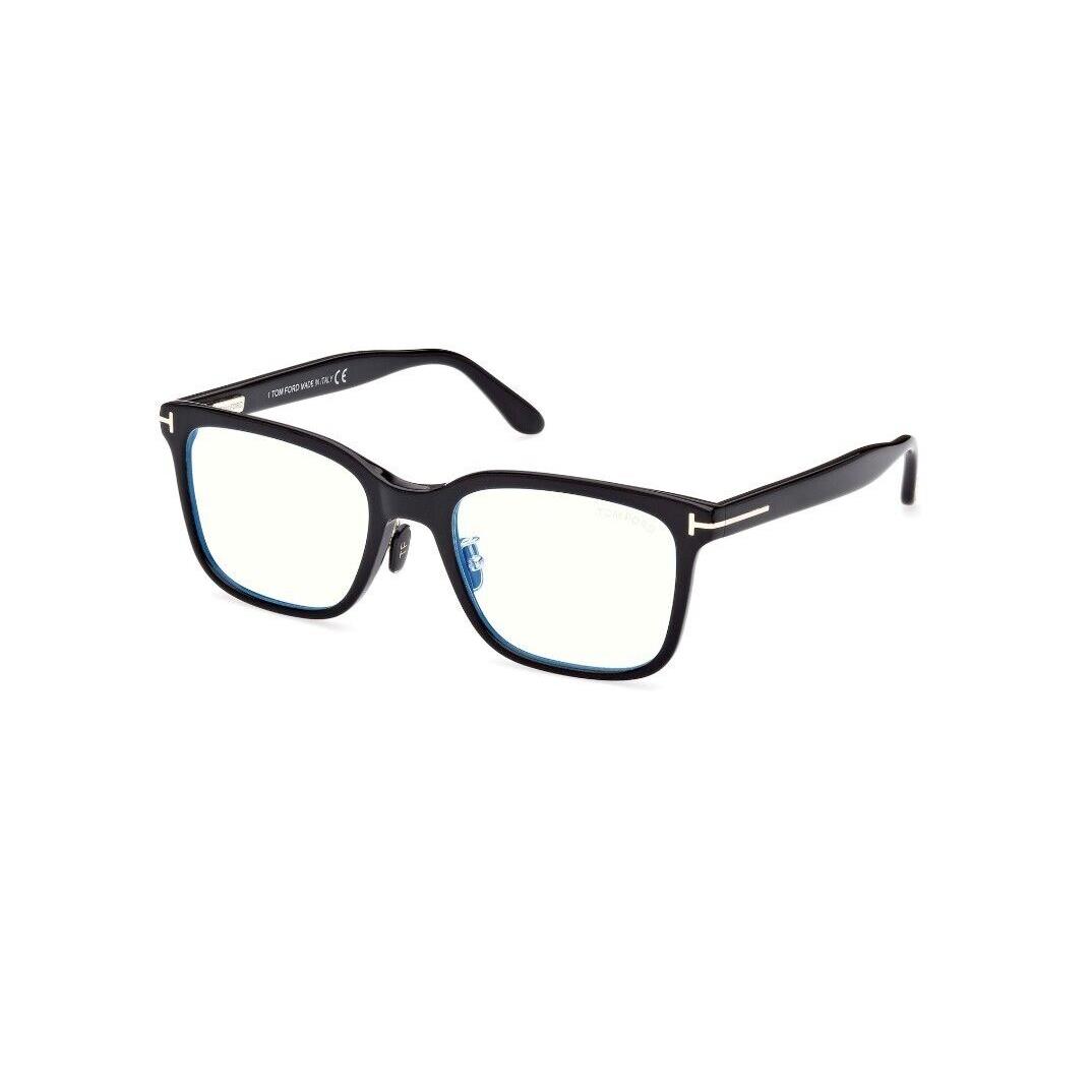 Tom Ford FT5853-D-B 001 Shiny Black/blue Block Square Men`s Eyeglasses