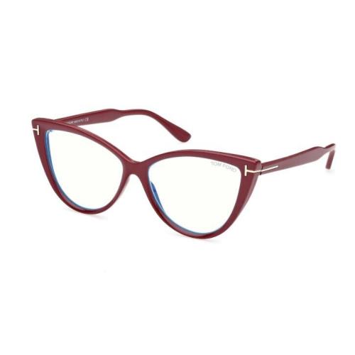 Tom Ford FT5843-B 074 Shiny Bordeaux/blue Block Cat-eye Women`s Eyeglasses