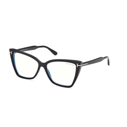 Tom Ford FT5844-B 005 Matte Black/blue Block Cat-eye Women`s Eyeglasses - Frame: Matte Black