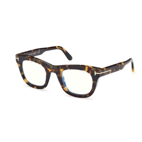 Tom Ford FT5872-B 055 Shiny Green Havana/blue Block Square Men`s Eyeglasses