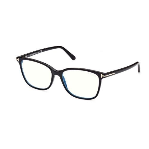 Tom Ford FT5842-B 001 Shiny Black/blue Block Square Women`s Eyeglasses