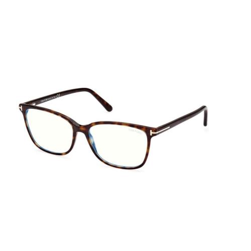 Tom Ford FT5842-B 052 Shiny Dark Havana/blue Block Square Women`s Eyeglasses