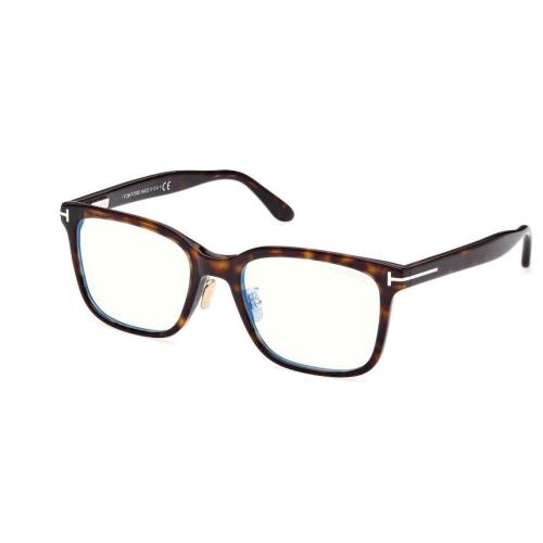 Tom Ford FT5853-D-B 052 Dark Havana/blue Block Square Men`s Eyeglasses