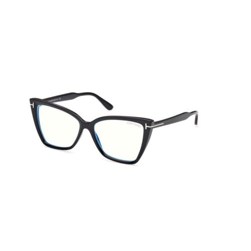 Tom Ford FT5844-B 001 Shiny Black/blue Block Cat-eye Women`s Eyeglasses